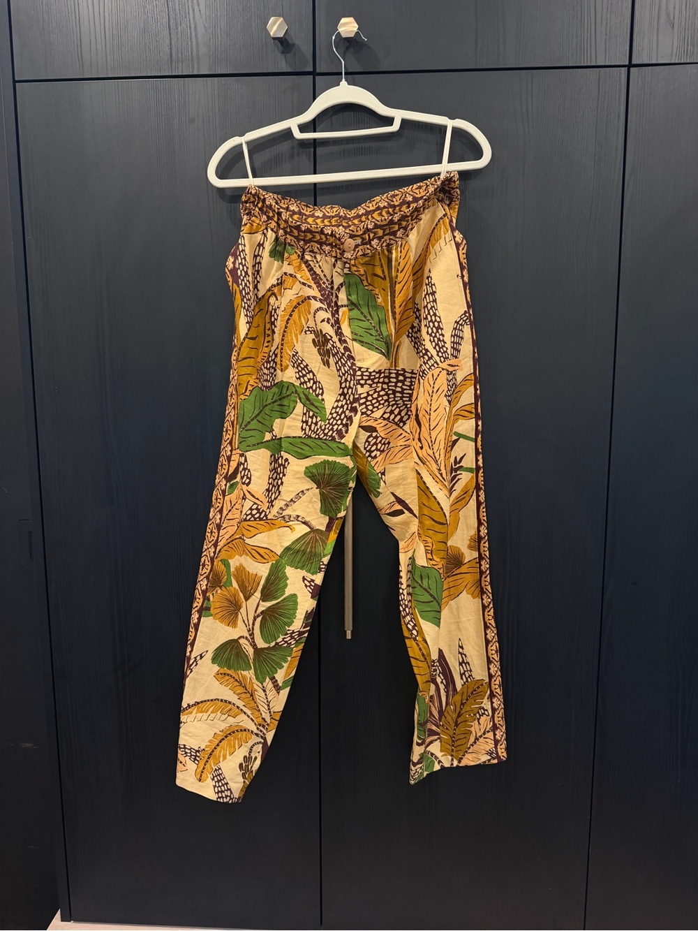 FARM Rio Leaf Print Elastic Waist Trousers - Green & Tan
